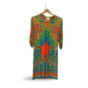 Donna Morgan Size 6 Retro Abstract Print Sheath Dress Green Yellow Orange